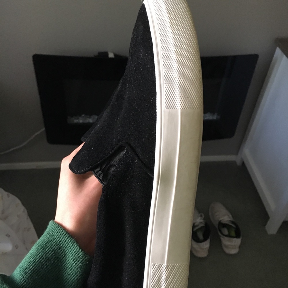 Black and white suede slip on platforms!